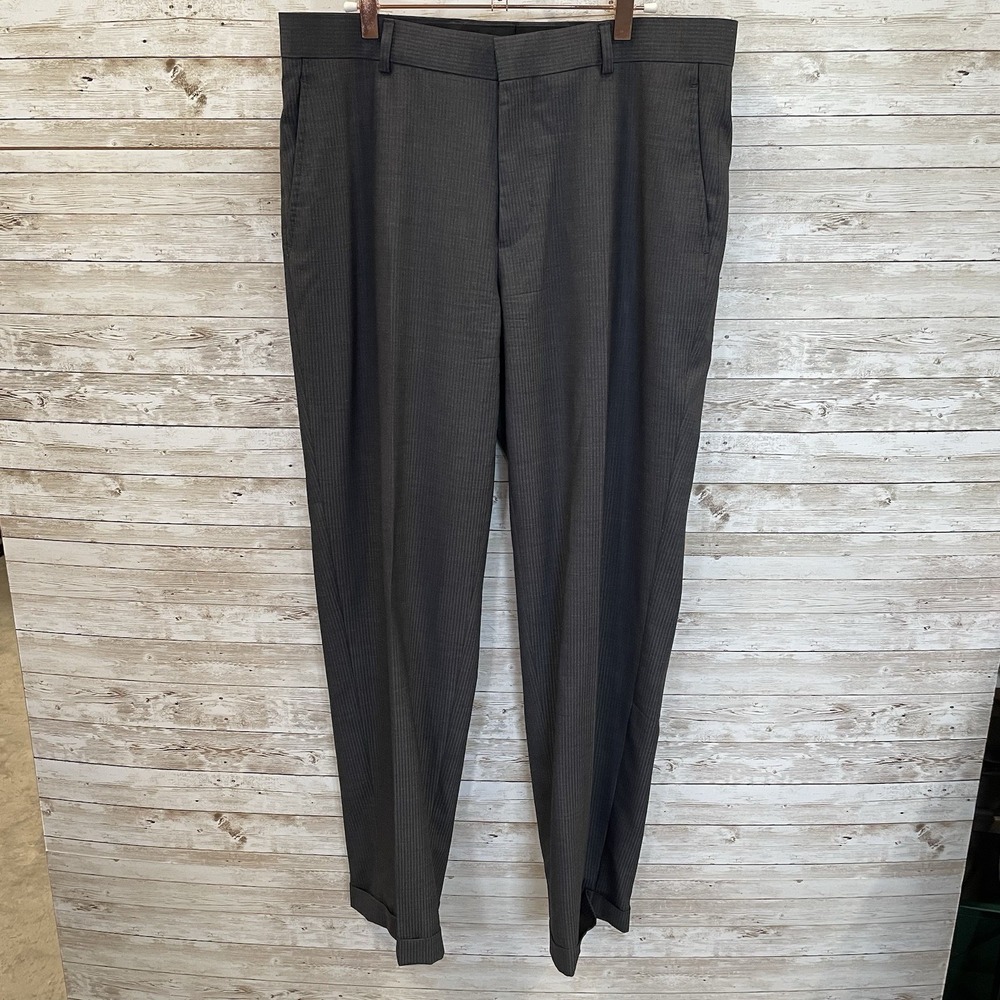Galeries Lafayette‎ Womens 46 Pants Gray Pinstripe 100% Wool Dress Office